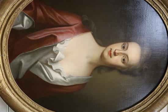 Follower of Godfrey Kneller (1646-1723) Portrait of Mary, daughter of Thomas Rowe of Endellion, County Cornwall 30 x 25in.